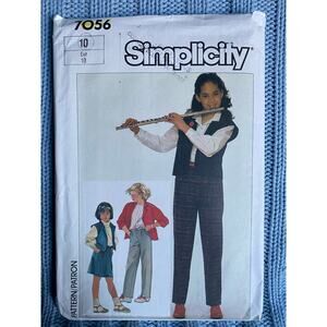 Simplicity 7056 Sewing pattern girls skirt pant jacket vest size 10